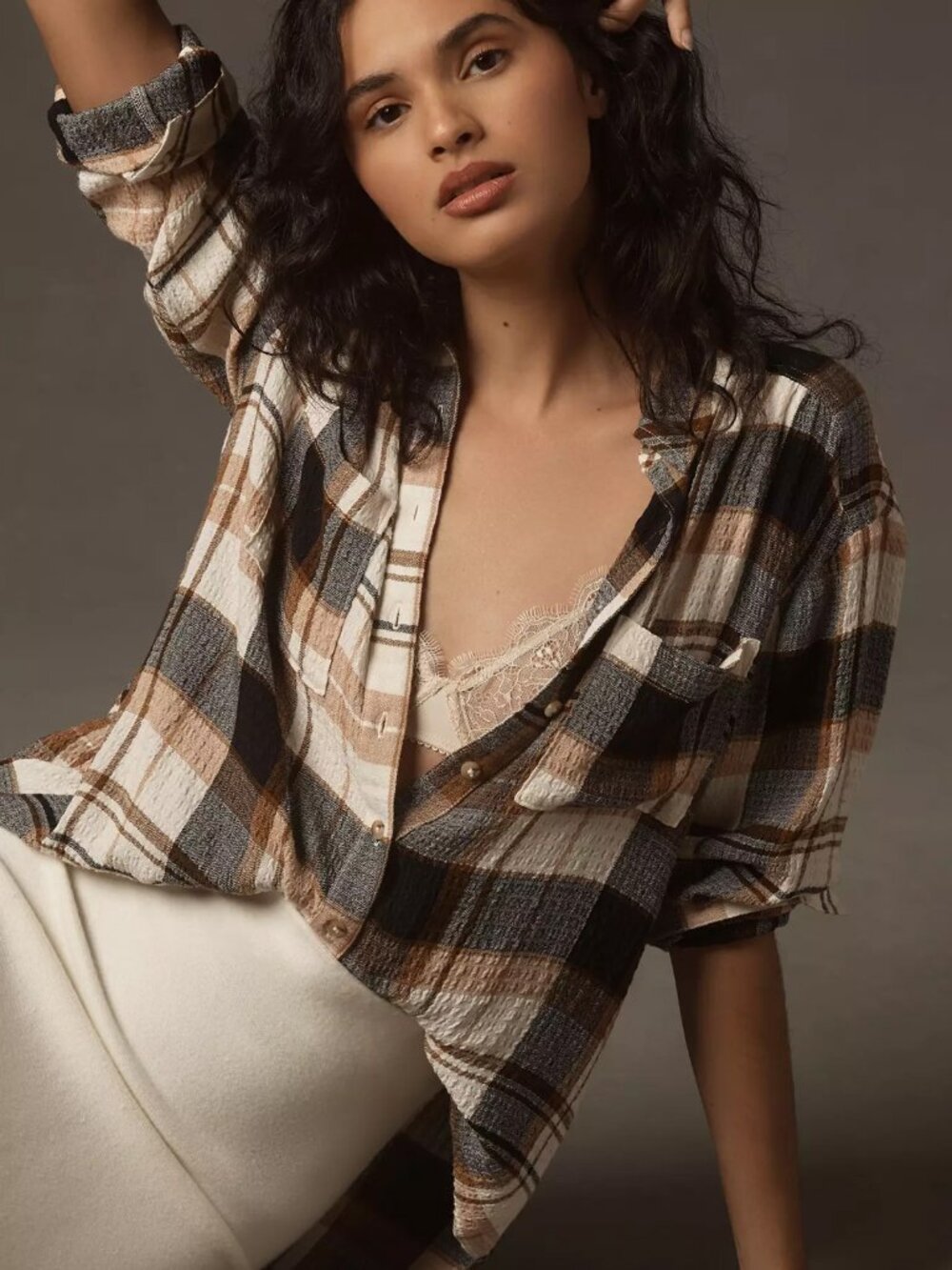 Anthropologie Pilcro Relaxed Long-Sleeve Buttondown Checkered Plaid Shirt L $98